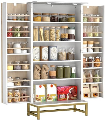 HOMCOM 119.5 cm Kitchen Cupboard, Double Doors, Adjustable Shelves, White