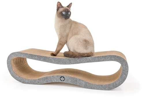 CanadianCat Company | Kratzbrett Orbit 2.0 mit Filz-Front - Kratzmöbel aus Wellpappe inkl. Katzenminze - große Kratzfläche für Katzen - Krallenpflege & Möbelschutz - ca. 84 x 24 x 23 cm