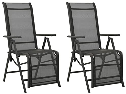 2 Stk. Garten-Liegestühle & Gartenstuhl Schwarz Pulverbeschichtetes Aluminium Gartenstühle mit verstellbare Rückenlehne und Fußstütze Garten stühle für Garten, Balkon, Terrasse (58,5 x 69 x 78-110 cm)