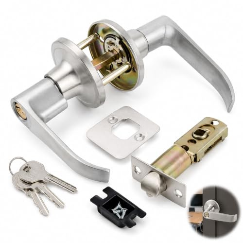 Bedroom Door Lock with Adjustable Catch | Door Handle Lock with Lock and Key for Bathroom Kitchen, Reversible Door Handle for Bedroom Indoor Closet Security Office
