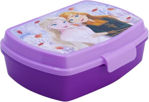 Clondo Fiambrera para niños de 3 a 8 años (17 x 14 cm) | Fiambrera de plástico sin BPA | Lunchbox porta aperitivos para guardería y escuela | Cierre a presión (Frozen)
