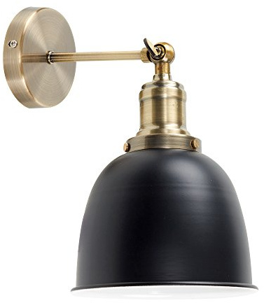 MiniSun | Retro Style Antique Gold Wall Light with a Black Dome Shade | Home Décor, Bedside & Desk Lamp | Mains Wired
