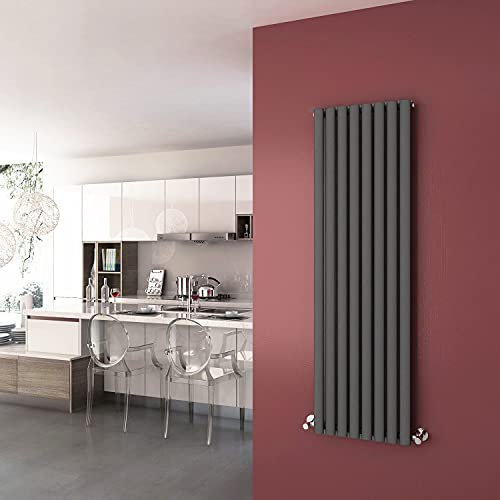 ELEGANT Column Radiators Anthracite 1600 x 480mm Oval Single Panel Heater Designer Vertical Radiator