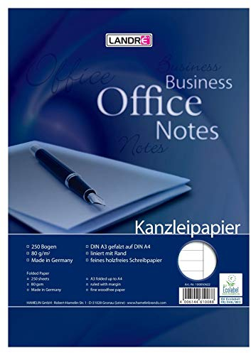 Landré Kanzlei-Papier A3 auf A4 gefalzt, liniert mit Rand rechts, 80 g/m², 250 Bogen