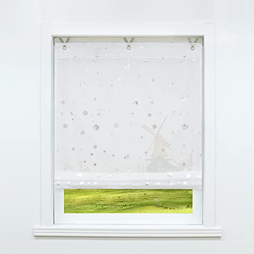 CORLIF Raffrollo ohne Bohren Raffgardinen mit V-Haken Ösenrollo Voile Gardinen Transparent Vorhänge Modern Weiß BxH 80/130cm 1 Stück