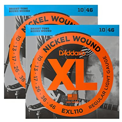 D'Addario Regular Light Nickel Wound Electric Guitar Strings 10-46 2 Pack