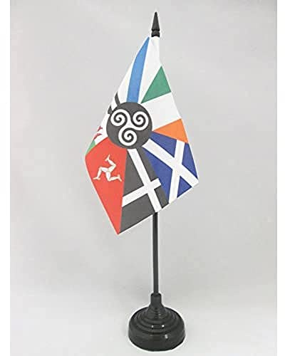 AZ FLAG Drapeau de Table Celtique multi 15x10 cm Socle Plastique | Usage intérieur Drapeau de bureau celte finition cousue et bords renforcés avec mât en plastique et socle en plastique