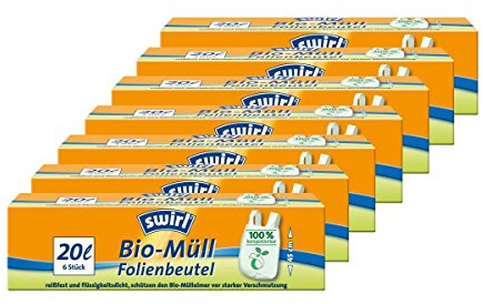 Swirl Bio-Müll Folien-Beutel 20l mit Tragegriff 6stk./Rolle (7er Pack)
