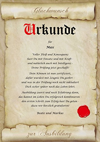Urkunde zur bestandenen Ausbildung - Azubi Abschluss Geschenk personalisiert - DIN A4 Glückwunsch Karte, Prüfung bestanden