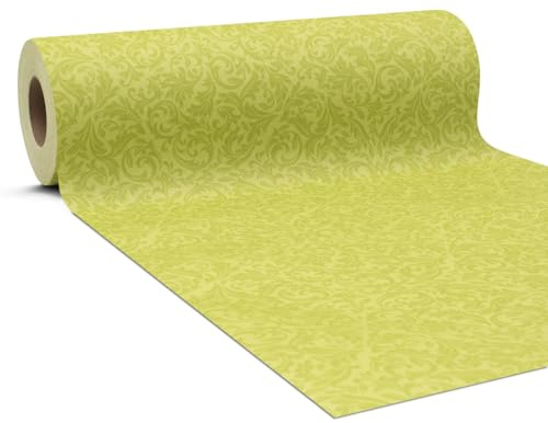 GRUBly Tischläufer Tischband GRÜN Ornament Sommer, Luxus AIRLAID, 30cm x 20m, Tischdekoration für Hochzeit, Geburtstag, Frühlingsfest, Sommerfest, Party