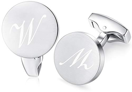 HONEY BEAR Briefe Initialen Buchstabe manschettenknöpfe Herren Edelstahl Hochzeit Cufflinks Manschettenknopf Gebürstetes Silber,MEHRWEG