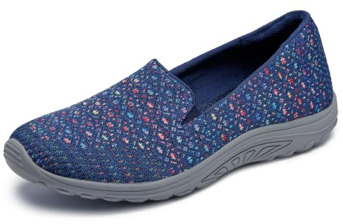 Skechers Women's Reggae Fest-Wicker-Engineered Knit Twin Gore Slip on (Willows) Loafer Flat, Navy, 4.5 UK