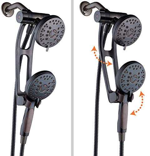 AquaSpa High Pressure 48-mode Luxury 3-way Combo with Adjustable Extension Arm – Dual Rain & Handheld Shower Head – Extra Long 6 Foot Stainless Steel Hose – All Oil Rubbed Bronze Finish – Top US Brand
