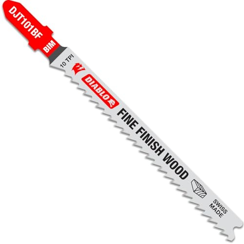 Diablo by Freud DJT101BF5 4 in. 10 TPI Bi-Metal T-Shank Jig Saw Blades for Fine Finish Cuts in Wood (5-Pack) | Ideal for Fine Finish Wood Cutting - Ultra-Hardened Edge, T-Shank Fit, Clean Plunge Design - DJT101BF5