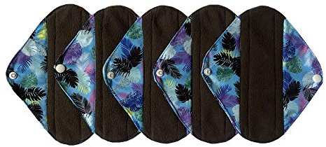 MUMBABY Slipeinlagen, 20,5 cm, anthrazit, Bambus, Mama-Tuch/Menstruationsbinden/wiederverwendbare Damenbinden (blaue Federn, klein), 5 Stück