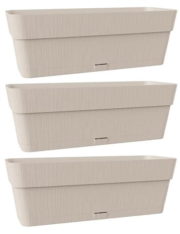 Kigima Pflanzenkasten 3er Set 50x18x17 Anthrazit – Robuster Blumenkasten für Balkon & Fensterbrett aus Plastik – Stylischer Balkon Blumenkasten mit Wasserspeicher – Kleiner Balkonkasten für Blumen