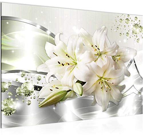 Runa Art Bild Blumen Lilien Modern Wandbilder Wohnzimmer 1 Teilig - Made In Germany - Abstrakt Grau Grün Flur 021815b