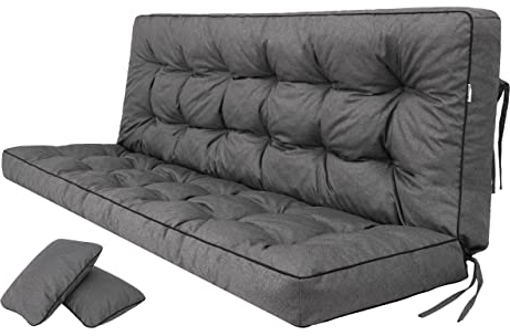 PillowPrim Graphit Sitzauflage für Hollywoodschaukel, Gartenschaukelkissen 150 cm, Bequeme Bankauflage mit Rückenlehne, Wohnwagen Geeignet