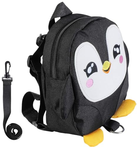 KEESIN Baby Kleinkind Kinderrucksack, süßer Babyrucksack mit Tierkarikatur süßer Pinguin für Alter 1-6 Jahre Kinder, Kleinkinder, Jungen, Mädchen (Black)