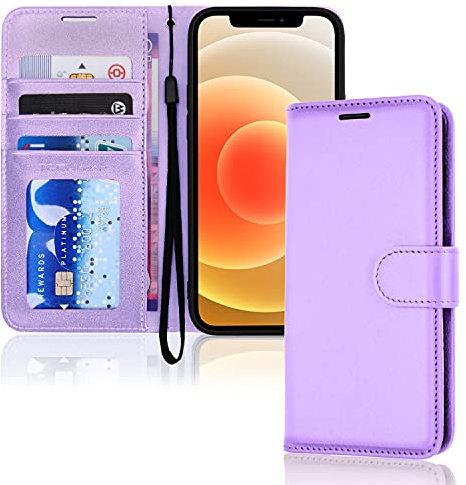 TECHGEAR hülle iPhone 12 Mini Leder - PU Leder Flip hülle Schutzhülle Ledertasche [Brieftasche] Handyhülle mit Ständer und Handschlaufe - Lavendel hülle Kompatible mit iPhone 12 Mini