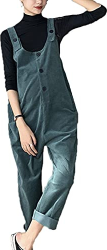 each women Maternity Casual Dungarees Corduroy Casual Spaghetti Jumpsuits Front Button Decoration