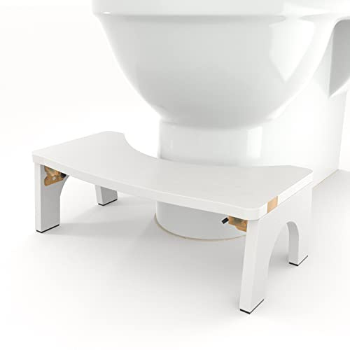 Toilettenhocker, Faltbarer Holz-Hocker für Erwachsene, 17,8 cm, Töpfchenkniebeugen, Hocker, extra stabil und breit, Holz, Toilettenhocker, mit rutschfesten Füßen, von CHEAGO, 172,4 kg, reinweiß