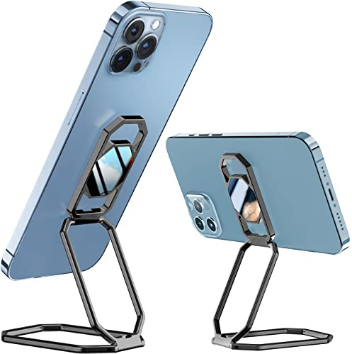 A-LuGei 𝗙𝗼𝗹𝗱𝗮𝗯𝗹𝗲 & 𝗔𝗱𝗷𝘂𝘀𝘁𝗮𝗯𝗹𝗲 Phone Kickstand Ring Holder, Magnetic Cell Phone Grips, Phone Stand for Desk, Adhesive Phone Holder for Hand, 360° Rotation Ring for Back of iPhone Case