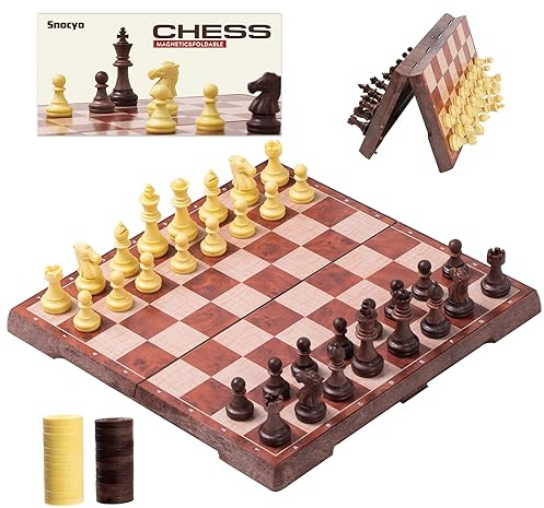 Snocyo Chess Set and Draughts, 2 IN 1 Folding Chess Board Set, Magnetic Chess Pieces, Portable Travel Chess Set Board Games, Educational Toys Gifts for Adults, 31 * 31cm