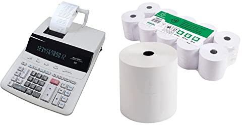Sharp Druckender Tischrechner CS-2635RHGYSE (großes 12-stelliges Display & Exacompta 40651E 10er Pack Kassenrollen: 57mm, Länge 30m DurchmesserKern 12mm, 60g/m² extra-weiß