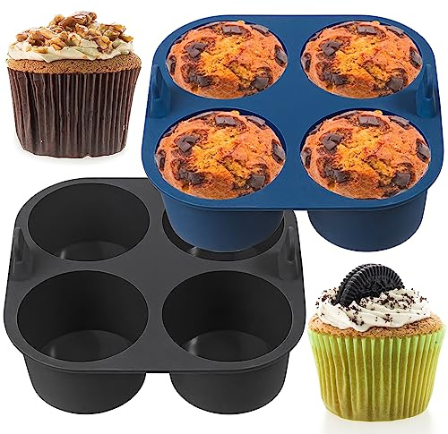 Webake 2PCS Jumbo Silicone Air Fryer Muffin Pan for Baking, 4-Cavity Egg Bites Silicone Mold, Nonstick BPA Free Muffin Tins Baking Cups