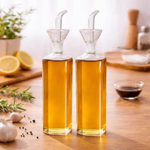Eden & Willow Glass Olive Oil Bottle, Vinegar Cruet Bottle for Kitchen, Cooking Oil Dispenser with Non-Drip Spout (Large, 2pcs)