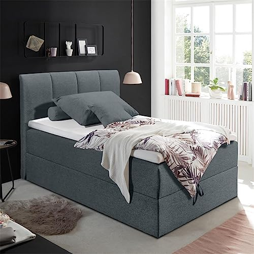 Lomadox Polsterbett 120x200 cm mit Bettkasten | Jugendbett in anthrazit