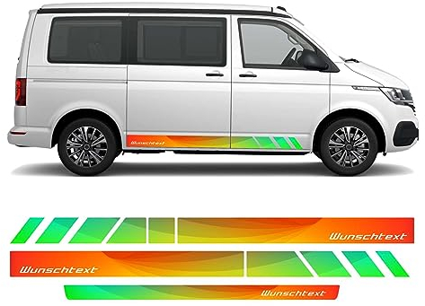 Seitenstreifen Digitaldruck mit Wunschtext, Logo passend für VW T6.1, T6, T5 Multivan, Bulli, Transporter (kurzer Radstand)