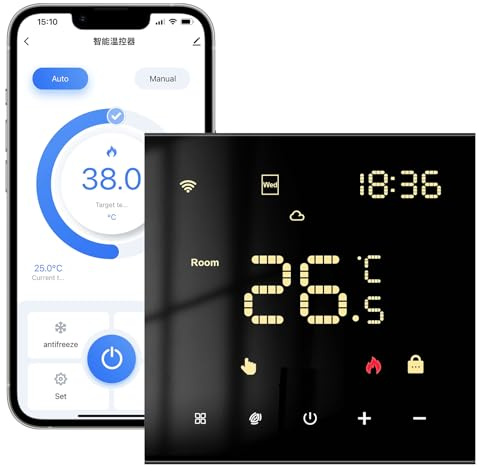 MIUCDA Tuya Smart Thermostat für Wasser Fußbodenheizungen und Boiler, WiFi Heizungsthermostat Digital Raumthermostat Kompatibel mit Alexa, Google Home, Schwarz 3A