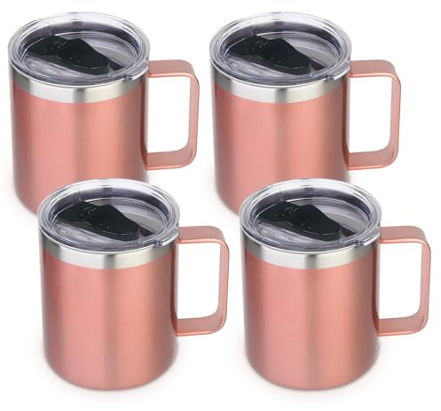Volhoply 4 dl isolerad rostfritt stål kaffemugg med lock bulk 4-pack, dubbel vägg vakuum resekaffekopp med handtag, återanvändbara koppar tumblerkopp, campingmuggar håller värmen, idealiska gåvor