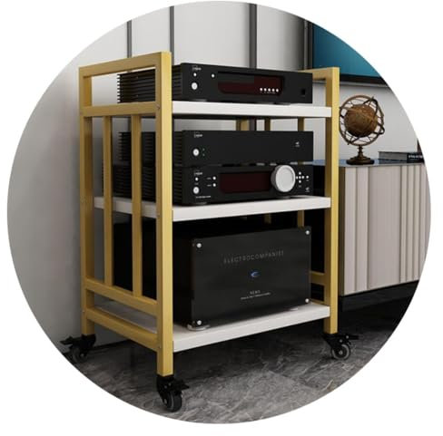 3-lagiger HiFi-Audioschrank Beweglicher Mehrlagiger Verstärker-Rack-Schrank Verstärkerschrank for Audiovisuelle Raumgeräte Aus Metall (Color : Gold, S : 53 * 40 * 73cm(3Tier))
