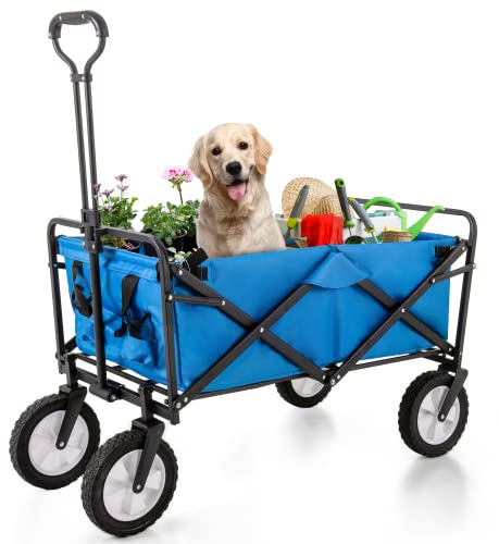SogesHome Bollerwagen Handwagen Transportwagen Faltbar Zusammenklappbarer Wagon Outdoor All Terrain Trolley Gartenwagen mit Getränkehalter, verstellbare Griffe, 360°Vorderrads