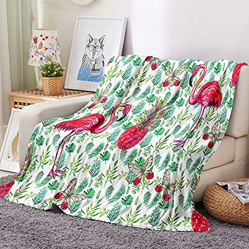 EHOMERY Personalisierte Kuscheldecke Warme Decke Winter Kuscheldecke Baumwolle Decken Mit Motiv Flamingo Karikatur Frühlingsdecke Dekorative Weiche Kuscheldecken Weiß 100x70cm