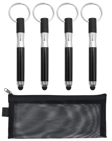 4 lápices táctiles con 1 estuche. Lápiz táctil de dispositivo inteligente, mini bolígrafo, llavero para pantalla táctil, adecuado para teléfonos móviles, tabletas, etc.