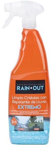 Rain Out Répulsif Extrême Contre la Pluie + Nettoyant pour Vitres 2en1 750 ML. Visibilité et sécurité de Conduite. Concentration absolue, Blanc