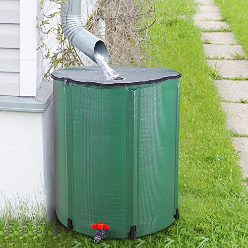 66 Gallon Foldable Rain Barrel, Rain Water Collector Water Storage Tank Container, Green Garden Water Butt with Filter Spigot Overflow Kit