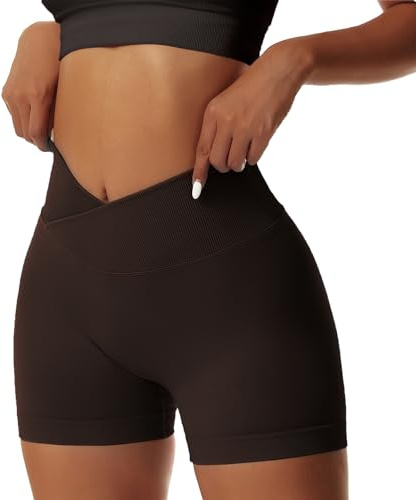 Coswind Pantalones Cortos Mujer Gym Deporte Running Leggins Mallas Push Up Ropa Yoga Fitness Cintura Alta Ejercicio Motociclista Scrunch Butt Marrón Oscuro S