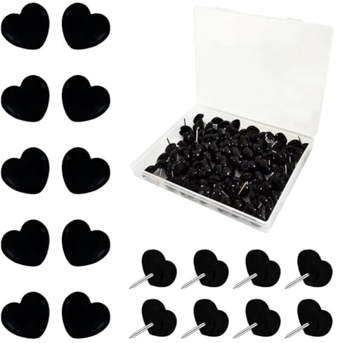 100Pcs Herzform Pins,Asudaro Reißzwecken Dekorative Pinnadeln Pin Karte Pins Nadel Reißnägel Foto Wand Herz Karte Pinnwand Büro Heim Reißzwecken für Haus Schule Büro Anschlagbrett Kork Board Schwarze