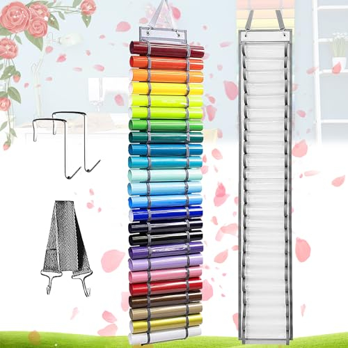 Begpoee Almacenamiento de Rollos de Vinilo, Soporte para Rollo de Vinilo, Organizador de Rollos de Vinilo, con 24 Compartimentos, para Guardar Papel, Papel de Regalo y Dibujos de Diseño(Gris)