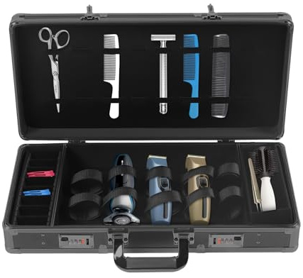 CLEADONG Tasche Für Haarschneider, Tragbar Friseurtasche Mit Zahlenschloss, Trimmer Organizer Aufbewahrungsbox Für Organisation Scheren Trimmern 550x270x100 Mm, Schwarze