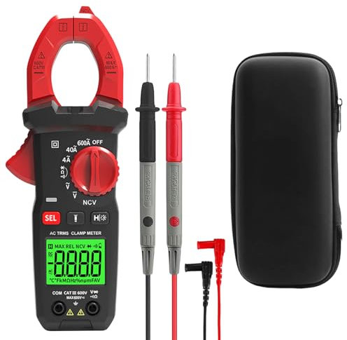 BYZESTY Pince ampèremétrique AC/DC True-Rms 4000 comptes, multimètre à pince rétroéclairée, mesure de courant, tension, température, résistance et continuité