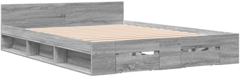 vidaXL Bed Frame with Drawers, Bed Base for Bedroom, Mattress Foundation for Double, Modern Style, Grey Sonoma 120x190 cm Small Double Engineered Wood