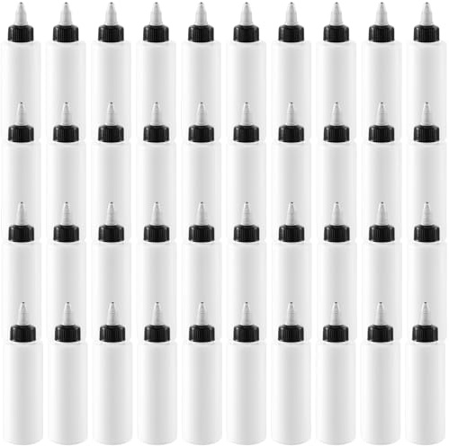 MUKLEI 40 Pack 4 Oz/120ML Plastic Squeeze Dispensing Bottles with Twist Cap, Empty Tip Nozzle Applicator, Twist Top Applicator Bottles for Acrylic Paint, Resin, Art & Craft