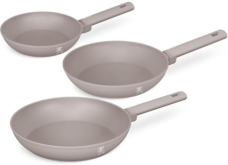 Berlinger Haus Juego de 3 Sartenes Antiadherentes Fabricadas en Aluminio Forjado para Cocinas de Inducción, Mango Ergonómico, Libres de PFOA, 20/24/28 cm, Colección Taupe
