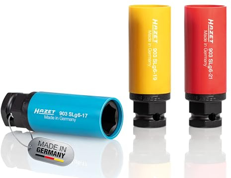 HAZET Kraft Steckschlüsseleinsatz-Satz 903SLG6/3, Länge 87 mm | 1/2 Zoll (12,5 mm) Vierkant hohl, 24 mm Außen-Sechskant, Antrieb 1/2 Zoll (12,5 mm) Vierkant hohl, 24 mm Außen-Sechskant